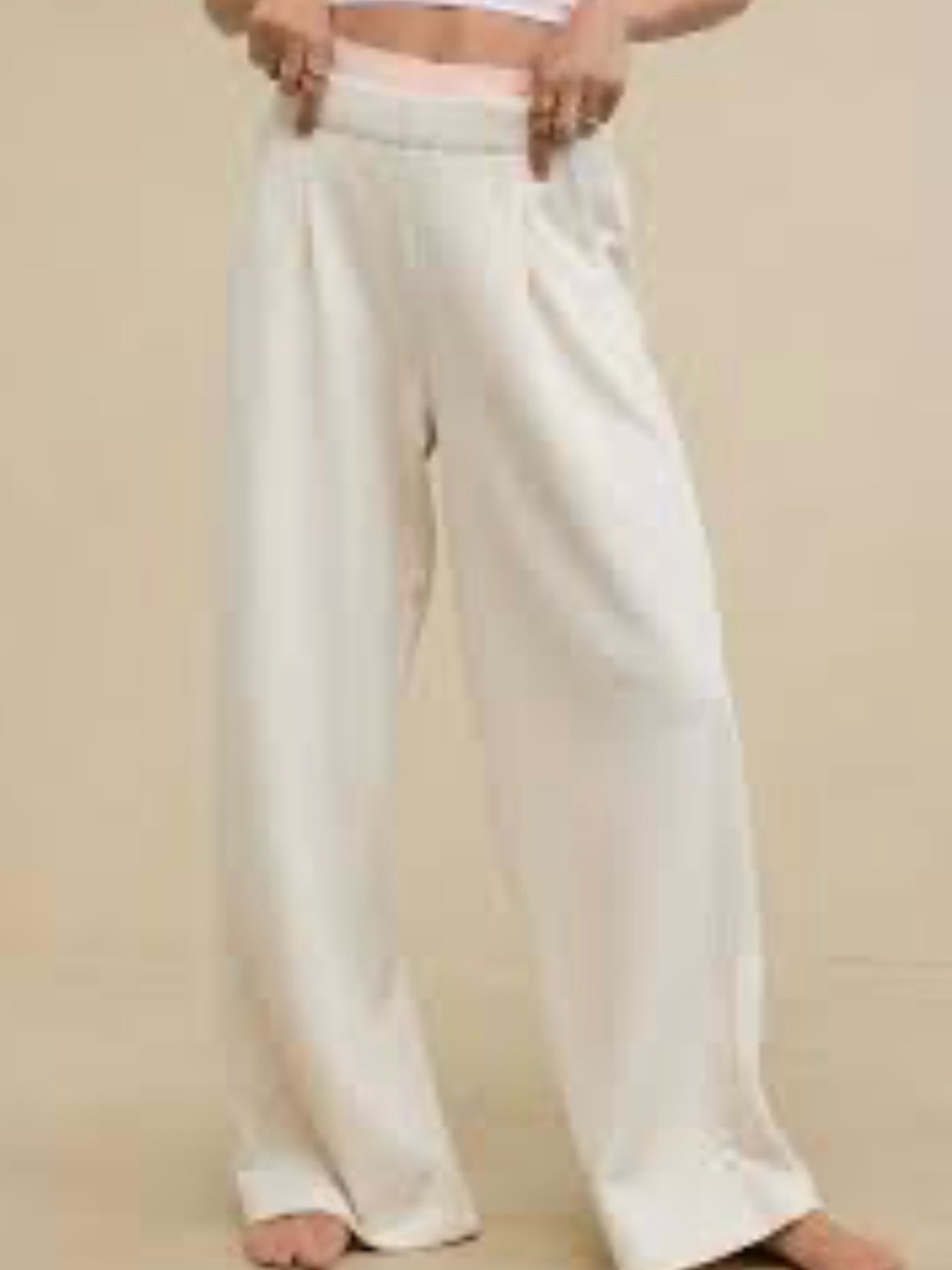 Aerie New Heights Fleece Wide Leg Cream Lounge Pants - Women Size Medium
